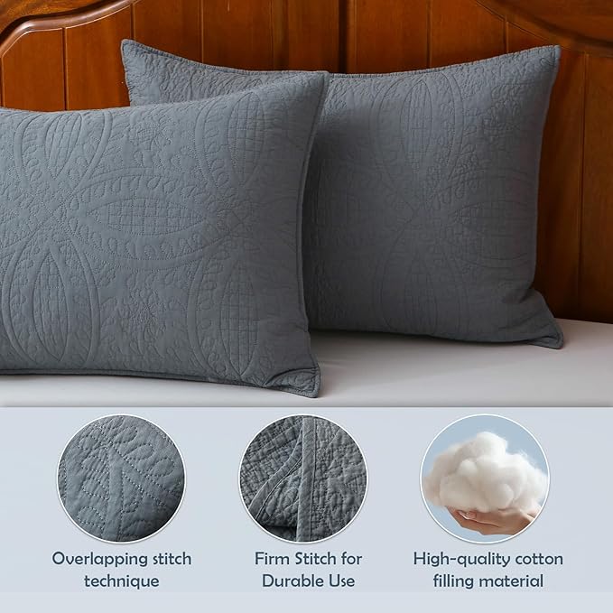 Gray 100% Cotton King Size Quilt Bedding Set, 3 Pieces Modern Style Coin Pattern Bedspread, Soft Bed 100% Cotton Batting Coverlet, All-Season Quilted Comforter Bed Cover, 1 Bedspread, 2 Pillowcases
