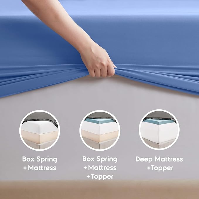 Nestl Bed Sheet Set, Twin XL, 3 Piece, Deep Pocket, Hotel Luxury, Extra Soft, Breathable, Calm Blue