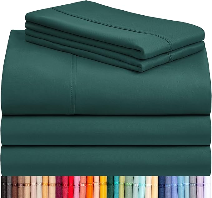 LuxClub 5 PC Split King Sheet Set, Breathable Luxury Bed Sheets, Deep Pockets 18" Eco Friendly Wrinkle Free Cooling Sheets Machine Washable Hotel Bedding Silky Soft - Emerald Split King