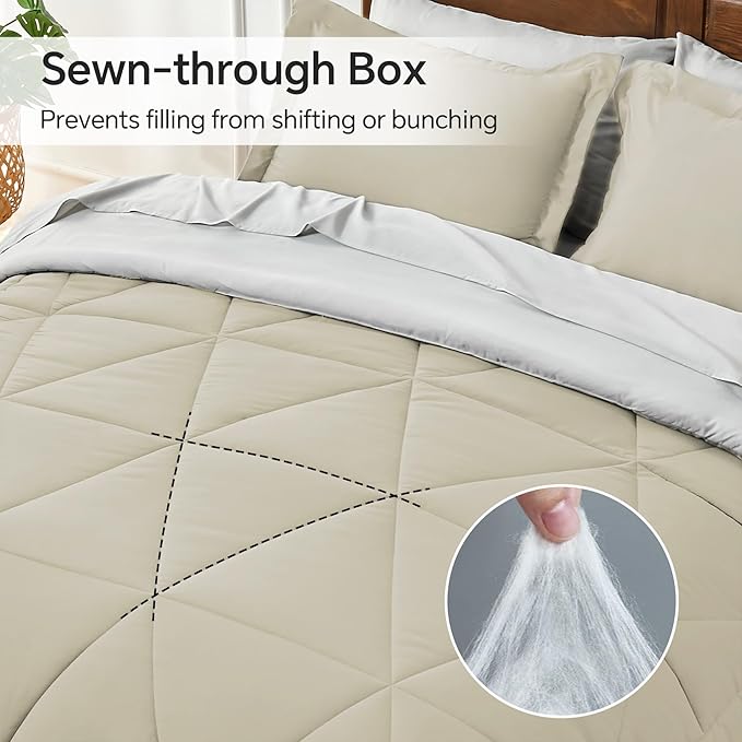 BEDELITE Twin Comforter Set 5 Pieces Bed in A Bag - Soft Microfiber Reversible Oatmeal Bed Set with Comforters, Sheets, Pillowcase & Sham, Cozy Luxury Bedding Sets for All Season