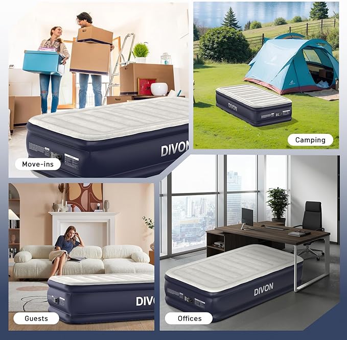 Twin Air Mattress with Built-in Pump,18''Raised Blow Up Mattress 2 Mins Self Inflation/Deflation,Upgraded Thicker Inflatable Mattress，Flocked Top Air Bed with Storage Bag for Guests,Home，Camping