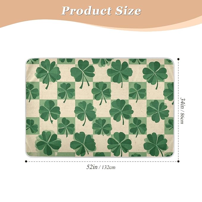 Waterproof Bed Pad Reusable Changing Pad Toddler Mattress Protector Large Pee Pad Baby Diaper Pad Soft Washable Liner Vintage Checkered Green Clovers