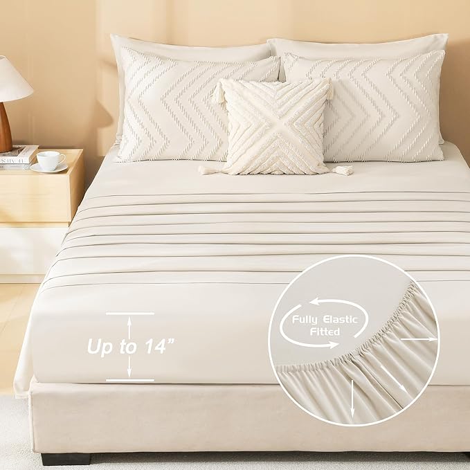 Litanika Twin Comforter Set with Sheets Beige - 5 Pieces Boho Tufted Shabby Chic Bed in a Bag, Fluffy Soft Farmhouse Bed Set for All Seasons