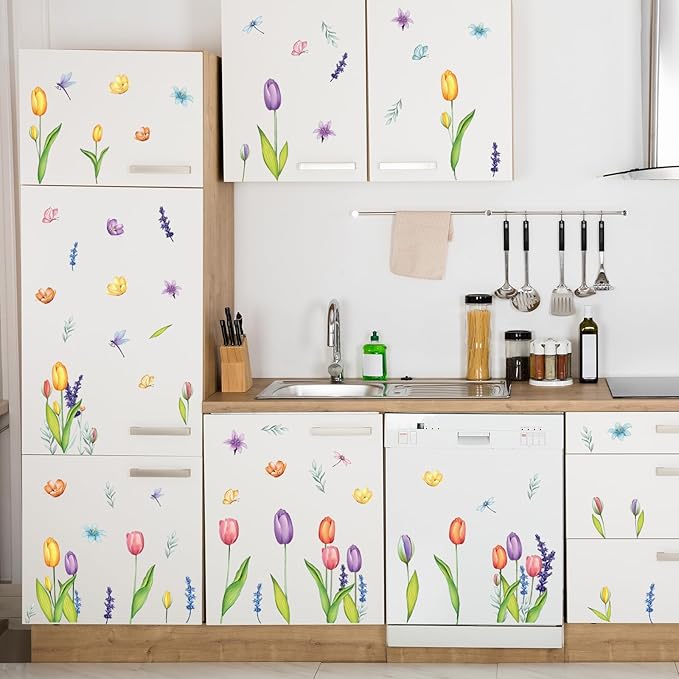 AKEROCK Spring Window Clings, Colorful Flower Static Window Stickers for Spring Decor, Decorations for Home