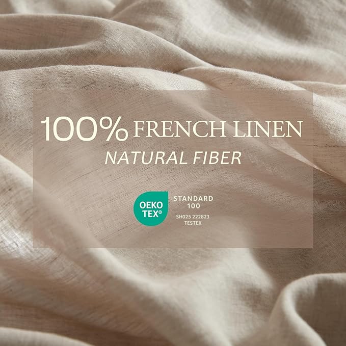 DAPU 100% Linen Duvet Cover, Pure Natural French Flax Linen with Corner Ties and Zipper Closure, Soft Breathable Durable for Hot Sleepers 1 Duvet Cover 2 Pillowcases (Natural Linen, Queen)