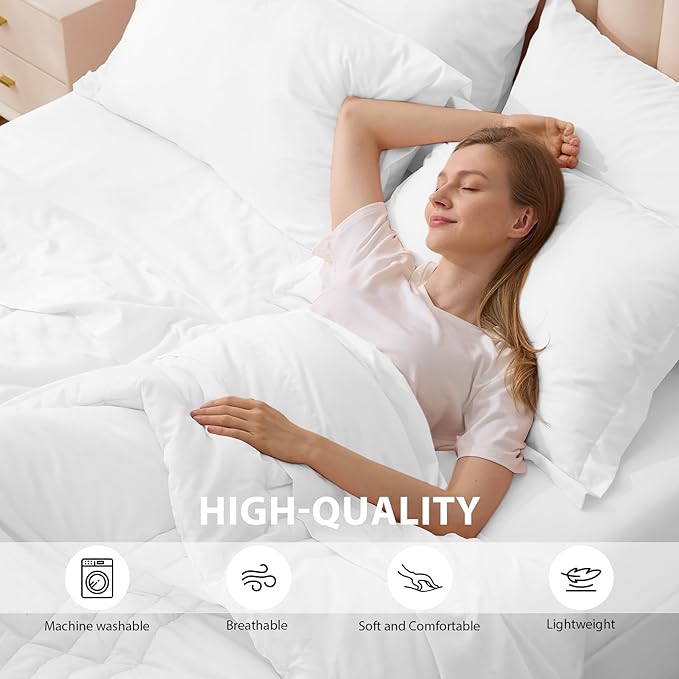 Full Comforter Set White - Bed in a Bag Full Size 7 Pieces, Soft Bedding Set for All Seasons, Premium Comforter Set with Comforter, Sheets, Pillowcases & Shams