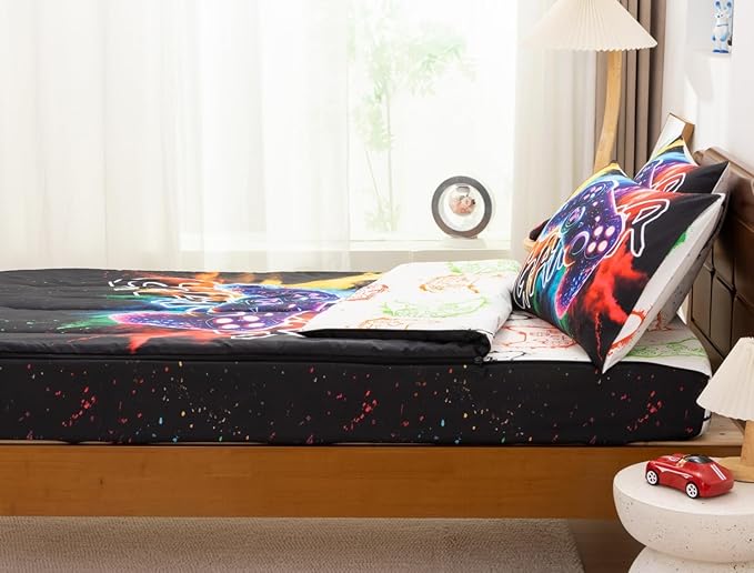 Meeting Story Kids Game Bedding Zipper Comforter Zip Bedding Set for Kid, All in one Zipper Bedding（RedBlue,Twin）