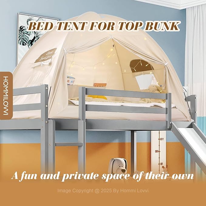 Twin Bed Tent for Kids, Indoor Blackout Sleeping Tent with Dreamy Canopy, Breathable Privacy Bunk Beds, Ideal for Drafty Rooms or Cottage-Style Spaces, Nature