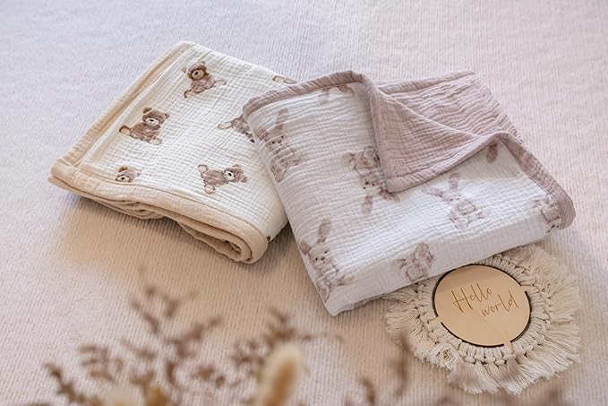 Little Jump 2 Layers Muslin Cotton Baby Blankets - Bunny Toddler Quilt Crib Blanket - Gender Neutral Crib Blanket for Baby Boys and Girls 47"x 47" (Bunny)