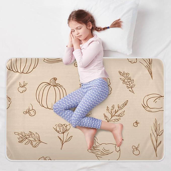 Waterproof Bed Pad Reusable Changing Pad Toddler Mattress Protector Large Pee Pad Baby Diaper Pad Soft Washable Liner Brown Thanksgiving Pumpkin Food