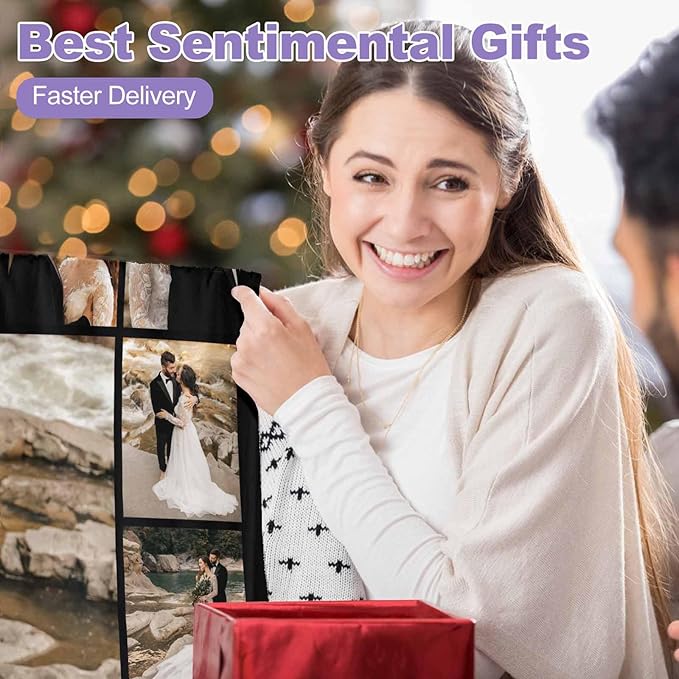 Custom Photo Blanket, 17 Photos Custom Throw Blanket Personalized Blankets and Throws for Couples Family Friend Customized Christmas Birthday Gifts, 8 Sizes