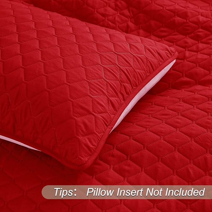 Exclusivo Mezcla Reversible California King Size Quilt Bedding Set with Pillow Shams, Lightweight Quilts Cal King Size, Soft Bedspreads Bed Coverlets for All Seasons - (Red, 112"x104")