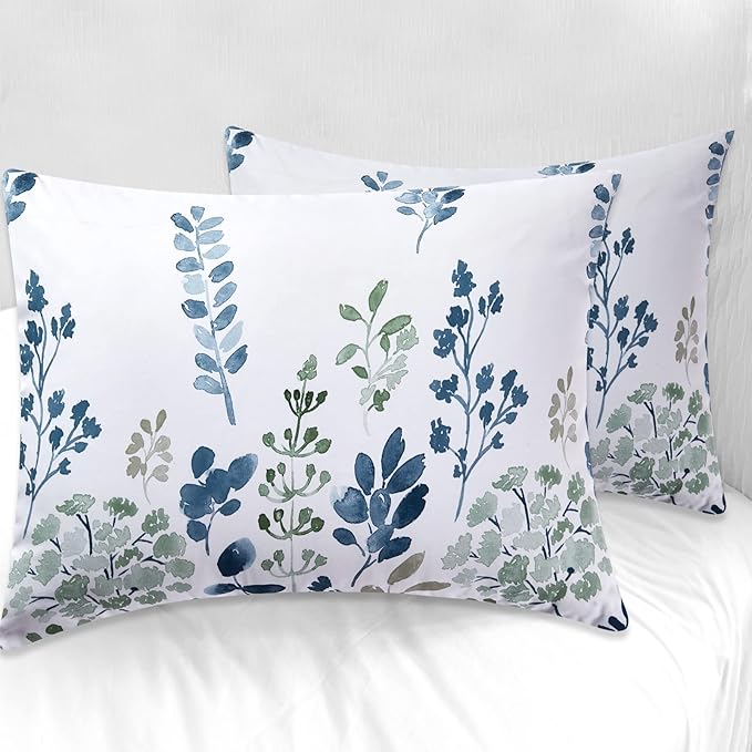 Style Quarters Duvet Cover 100% Polyester Floral Blue 3 Pieces White Duvet Cover with 1 Duvet Cover and 2 Pillow Shams(Queen)
