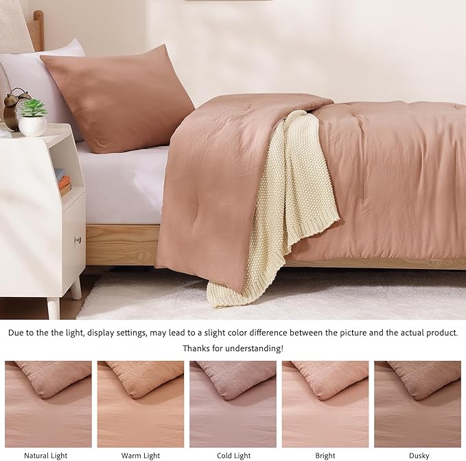 WRENSONGE Twin/Twin XL Comforter Set for Girls Teens, 1 Dusty Pink Comforter & 1 Pillow Sham, Soft Lightweight Kids Comforter Sets for All Seasons Dorm Bedding