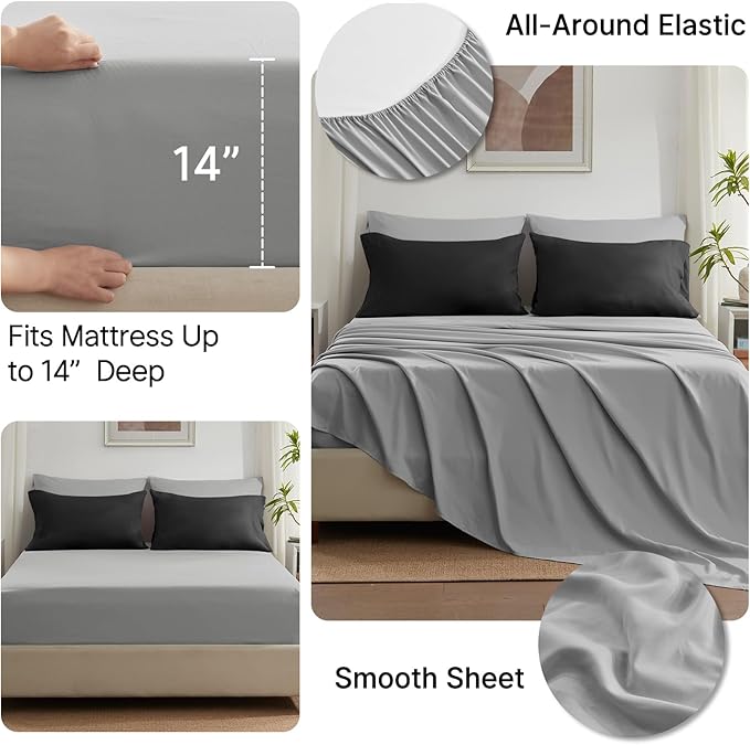 Anluoer Full Size Bed in a Bag 7 Pieces, Black and Grey Bed Comforter Set with Sheets, All Season Bedding Sets with 1 Comforter,2 Pillow Shams,2 Pillowcases, 1 Flat Sheet,1 Fitted Sheet