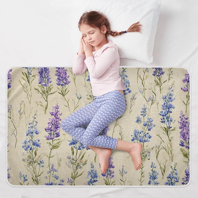 Waterproof Bed Pad Reusable Changing Pad Toddler Mattress Protector Large Pee Pad Baby Diaper Pad Soft Washable Liner Bluebonnet Lavender