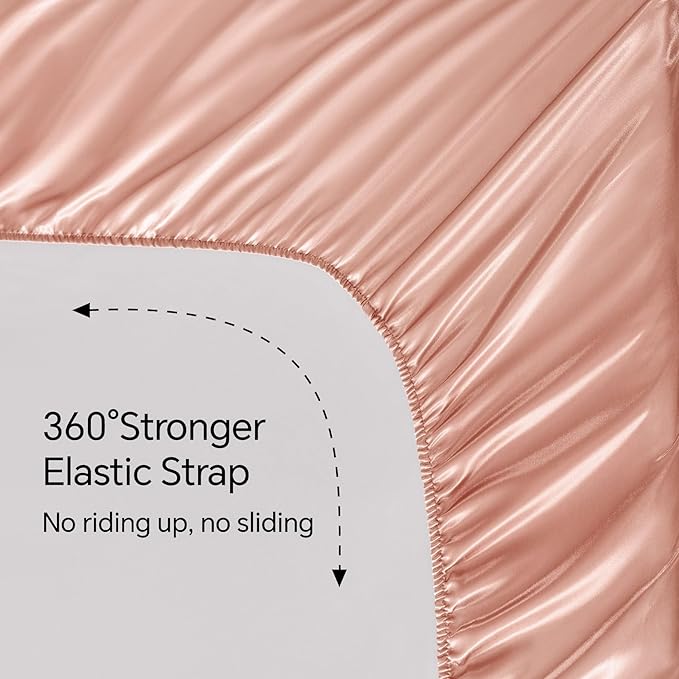 BEDELITE Satin Sheets Queen Size Bed Set, Luxury Soft Coral Pink Silky Sheets for Hair and Skin, Similar to Silk Bed Sheet Set 4 Pieces with 1 Deep Pocket Fitted Sheet, 1 Flat Sheet, and 2 Pillowcases
