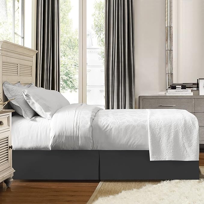 Bed Skirt - Soft Quadruple Pleated Ruffle - Easy Fit with 16 Inch Tailored Drop - Hotel Quality, Shrinkage and Fade Resistant//Grey/Full