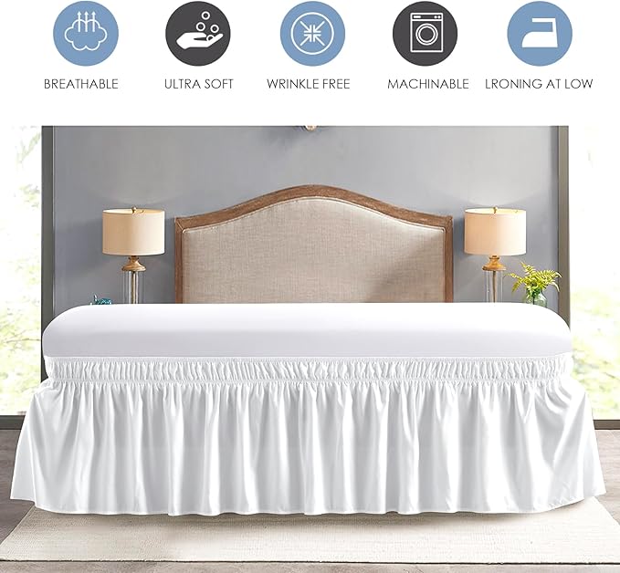 FreshCulture Elastic Wrap Around Bed Skirt - Easy Fit with 15-Inch Tailored Drop, Hotel Quality Dust Ruffle for Full Size Bed (White)