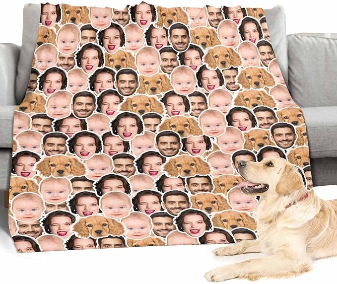 Ships Next Day, Custom Blanket Funny Christmas Gag Gift Custom Face Blanket with Family Members Picture, Personalized Blankets for Dad Mom Couple Grandma Friend Pets Christmas Birthday Memorial Gift