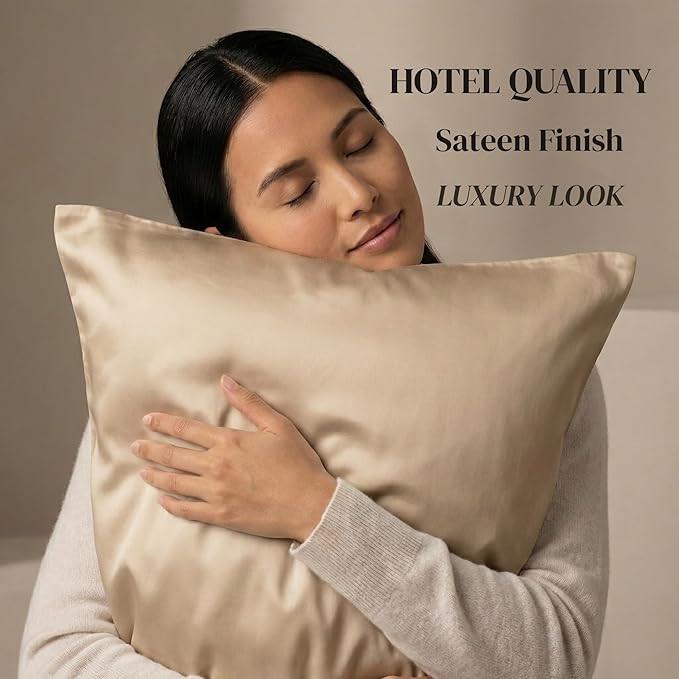 Beckham Hotel Collection Cotton Pillowcases King Size, 500TC, Sateen Finish, Open End, Breathable, Moisture-Wicking, Sand (4 Pieces)