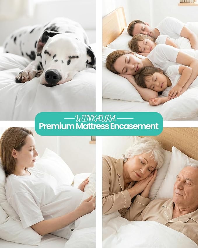 Premium Queen Waterproof Mattress Cover 2 Pack, Zippered Mattress Protector, 9 Inch Deep, 6-Sided Mattress Encasement - White