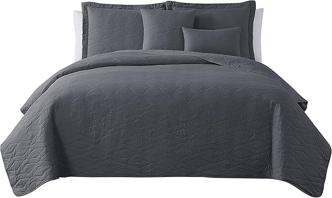 Hearth & Harbor Quilts Queen Size - All Season Bedspread Coverlet Set, Pinsonic Weave Lightweight Bedding Set - 5 Piece Queen Quilt Set with Pillow Shams, Ellipse - Gray