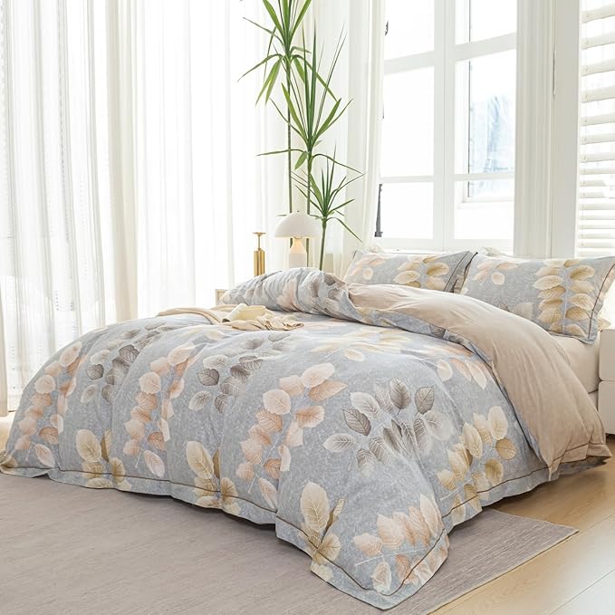OAITE Duvet Cover Set Twin Size Floral Pattern 500 Thread Count Ultra Soft 100% Cotton Duvet Cover Sets 3-PC, Breathable Duvet Cover with Zipper Closure & Corner Ties