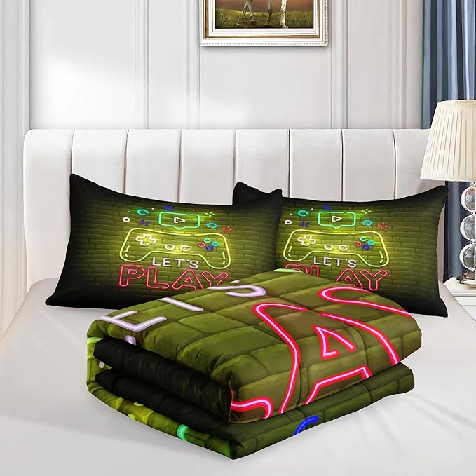 6 PCS Gaming Bedding Sets,Gaming Comforter Set for Boys,Kids Bedding Set for Boys,Full Size Bedding Sets for Boy,Bed in A Bag with Sheets(Full,Yellow Color)