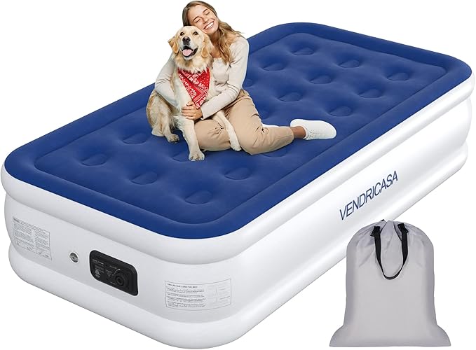 Twin Air Mattress with Built-in Pump, 18" Raised Inflatable Bed Blow Up Mattress, Comfort Portable Air Bed for Camping, Home Guests, Travel 550 lbs Max