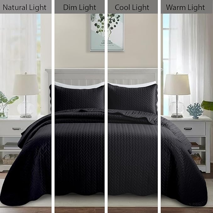 MOONLIGHT20015 Twin Quilt Bedding Set (68” x 86”) - Bulk Pack of 10 Wholesale for Hotels, Guest Bedroom & Airbnbs - Lightweight Microfiber Reversible Embossed Quilts Bedspreads (Black)