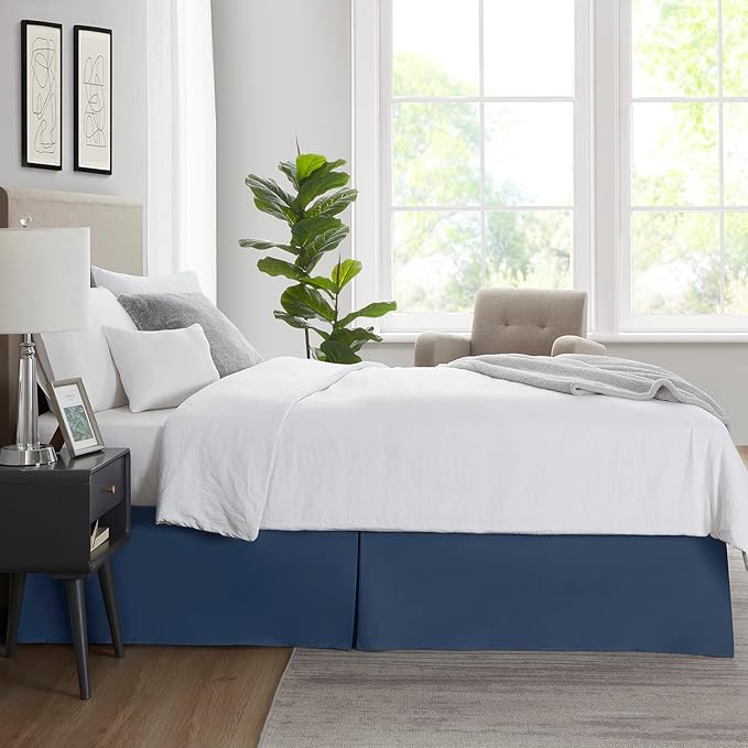 Nestl Navy Blue Bed Skirt Queen Size - Queen Bed Skirt 14 Inch Drop - Brushed Microfiber Bed Skirts - Hotel Quality Pleated Bed Skirt - Shrinkage & Fade Resistant