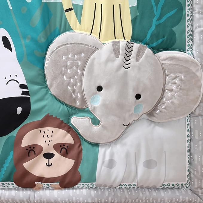 The Peanutshell 3 Piece Baby Crib Bedding Set for Boys & Girls - Newborn, Infant & Toddler Nursery Bed Set Decor with Fitted Crib Sheet, Dust Ruffle, Crib Comforter - Safari Adventures