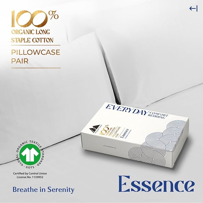 Mayfair Linen 100% Organic Cotton King Size Pillow Cases Set of 2 - Ultra Soft Hotel Quality King Pillow Covers, Authentic GOTS Certified, Crisp, Cooling Percale Weave Cotton Pillowcases - Light Grey