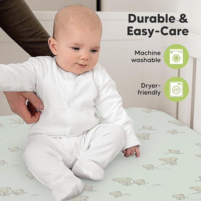 KeaBabies 2-Pack Organic Crib Sheets for Boys, Girls - 52x28 Fitted Crib Mattress Sheet Neutral, Breathable Jersey Cotton Cover for Baby Bed, Toddler Mattress, Soft & Cute Prints (Elly)