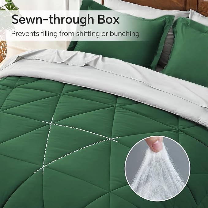 BEDELITE Twin Comforter Set 5 Pieces Bed in A Bag - Soft Microfiber Reversible Dark Green Bed Set with Comforters, Sheets, Pillowcase & Sham, Cozy Luxury Bedding Sets for All Season
