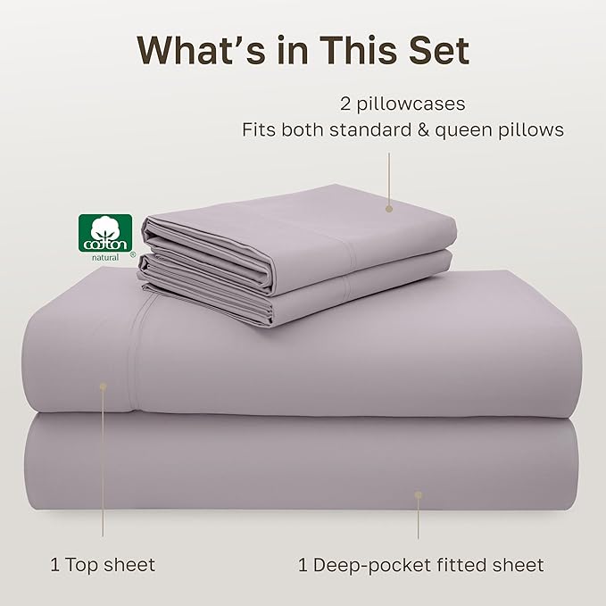 CALIFORNIA DESIGN DEN 5-Star Hotel 600 Thread Count 100% Cotton Sheets Set - Soft & Smooth Queen Sheet Set with Deep Pockets, Quality Beats Egyptian Cotton Claims (Lavender)