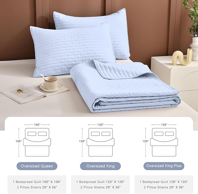 Lady Ann Light Blue Oversized King Bedspreads 120x120, Extra Large 3PCS Oversized King Quilt Set for Bed, Lightweight & Ultra-Soft Farmhouse Bedspreads & Coverlets