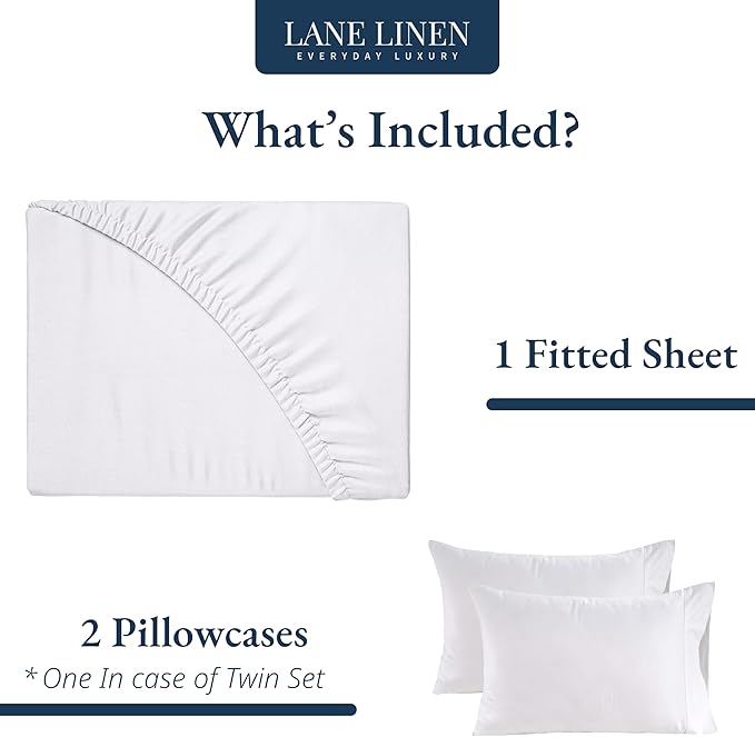 LANE LINEN Twin XL Fitted Sheet, 100% Organic Cotton 2-Piece Set (1 Fitted Sheet, 1 Pillowcase), Percale Weave, Lightweight, Soft, Breathable, Fits Mattress Upto 15" Deep - White(No Flat Sheet)
