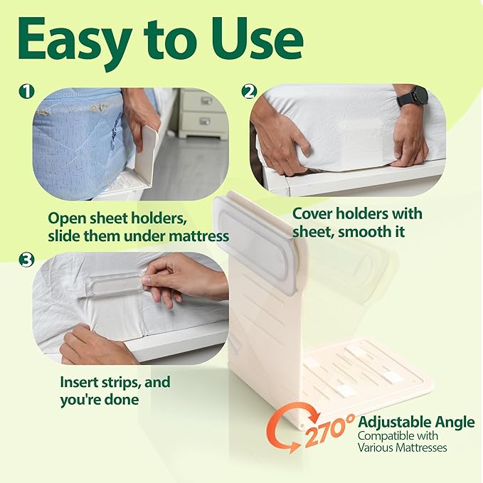 Upgrade Sheet Locks, 4Pcs Bed Sheet Grippers with Non-Slip Base, Compact Fitted Sheet Holders Keep Sheets Firm & Tight, Fit All Mattress Easy Install