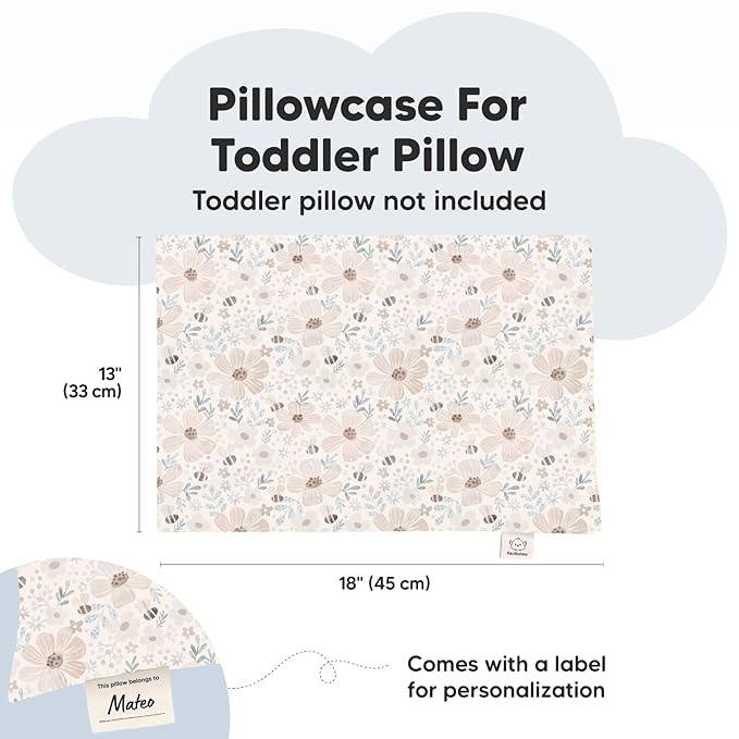 KeaBabies Toddler Pillowcase 13"x18" - Organic Cotton Toddler Pillowcase for Kids, Boys, Girls, Soft & Durable Cotton Cover for Miniature Sleepy Pillows,Cute Colors,Pillow Sold Separately(Flora Vale)