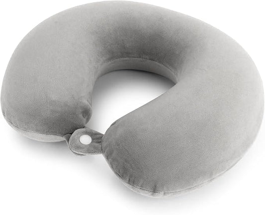 Neck Pillow for Airplane Sleeping – Memory Foam Travel Pillow with Neck & Head Support, U-Shaped Design for Long Flights, Portable Adult Neck Support Pillow with Washable Cover (Grey)