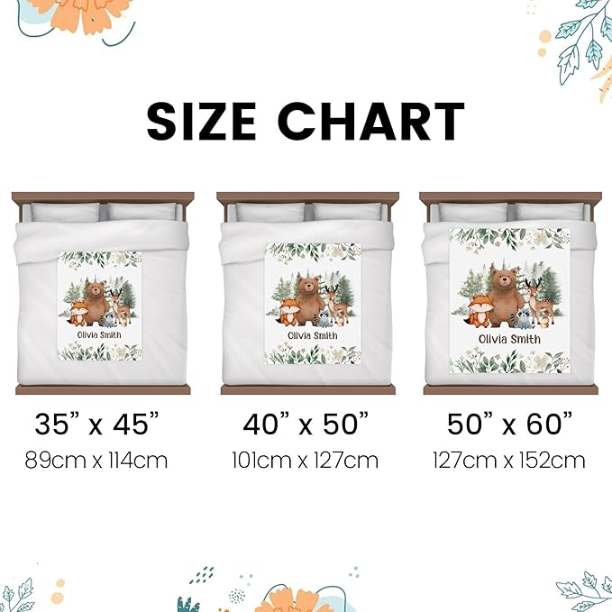Personalized Baby Blanket, Woodland Baby Blankets for Girls, Super Soft Nursery Blankets with Cotton Front and Dotted Fleece Backing, Printed Bed Throws Newborn