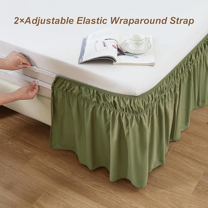 MEILA Full Bed Skirt, Wrap Around Ruffle Bed Skit for Full Beds with 18 inch Drop, Elastic Dust Ruffles Easy Fit Wrinkle & Fade Resistant, Sage