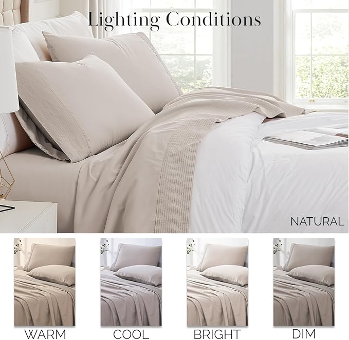Southshore Fine Living, Inc. 4-Piece King Size Sheets Set, Deep Pocket Bed Sheets, King Size Set with Extra Deep King Size Fitted Sheet, Pleated Flat Sheet and 2 Pillow Cases, Bone Sheets King