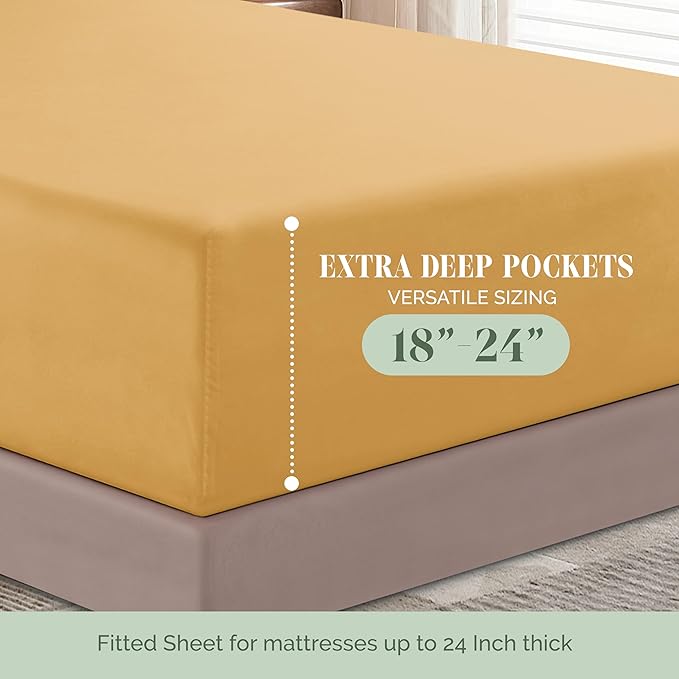 Elegant Comfort Luxurious 1500 Premium Hotel Quality Microfiber 4-Piece Sheet Set, 18-24 Inches Deep - Extra Deep Pocket Sheets - Ultra Soft 4PC Deep Pocket Sheets, California King, Camel-Gold