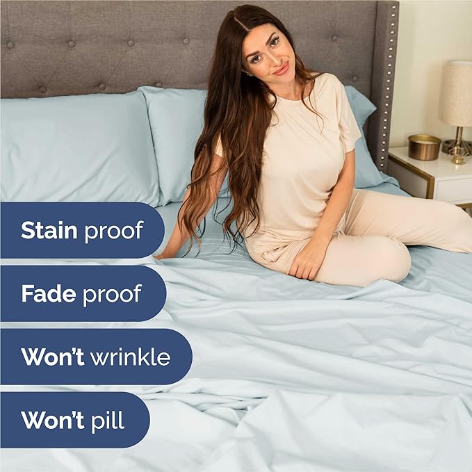 Split King 7 Piece Sheet Set - Comfy Breathable & Cooling - Soft Hotel Luxury Bedding Set with 8-16 Inch Deep Pockets - 1 Flat & 2 Fitted Sheet & 4 Pillowcases - Wrinkle Free & Easy Care - Ice Blue