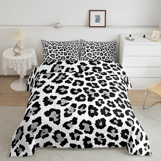 Feelyou Leopard Comforter Set Black Grey Cheetah Print Bedding Set for Kids Boys Girls Teens Decor Cow Comforter Africa Animal Duvet Set 3Pcs King Size Boys