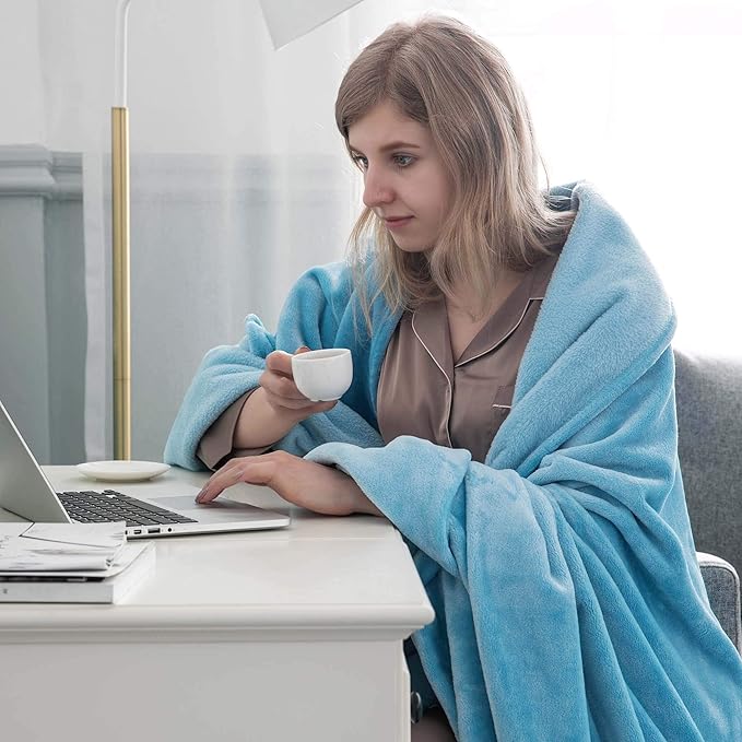 MOONLIGHT20015 Fleece Blanket Queen Size - Super Soft Fuzzy Light Blue Throw Blanket for Couch and Sofa - Lightweight Luxury 400 GSM Microfiber Fluffy Bed Blankets and Throws, 90 x 90 Inches (Queen)