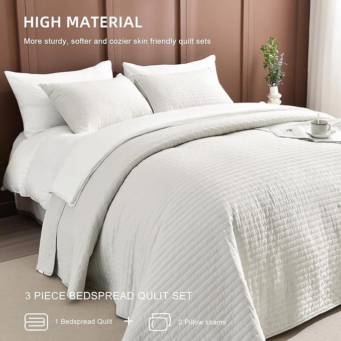 Lady Ann Oversized King Size Bedspread 128x120, 3pcs Extra Large Lightweight Summer Quilt Coverlet King Size,Wheat Cal King Quilt Bedding Blanket Thin Comforter Bed Cover Ultra Soft and Cozy